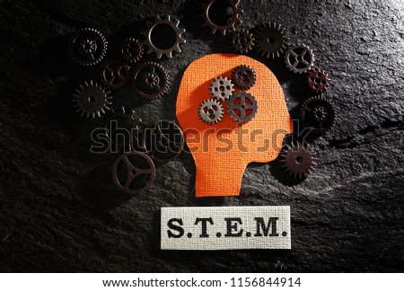 Head and gears with STEM (Science Technology Engineering Math) message                                Royalty-Free Stock Photo #1156844914
