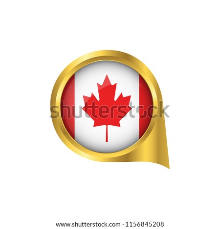 Flag of Canada, location map pin, pointer flag Canada, button gold, Icon country . Vector Illustration EPS10.