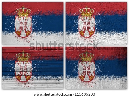 Collage of Serbian flag with different texture backgrounds