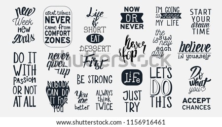 Big Vector Set with 20 Motivational quotes. Hand written sign for every design production.  Royalty-Free Stock Photo #1156916461