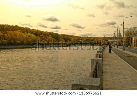embankment of the Moscow river in the autumn, the area of Neskuchny garden
