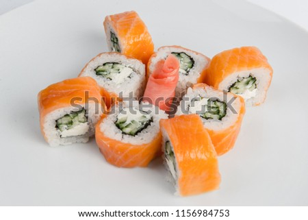 Sushi Roll Sushi menu. Japanese food. on white plate