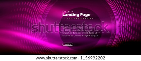 Neon glowing techno lines, hi-tech futuristic abstract background template with circles, landing page template. Vector illustration