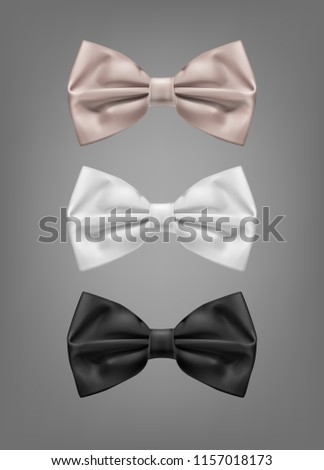 Vector illustration of realistic black, white and beige bowtie bow tie isolated on background