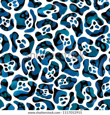 Trendy navy blue leopard spots isolated on white background. Seamless hand drawn illustration in cartoon style
