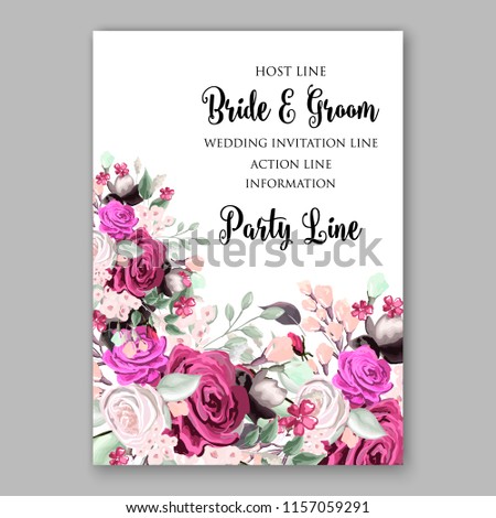 Watercolor magenta pink rose wedding invitation template vector floral background for bridal shower baby shower anniversary birthday card
