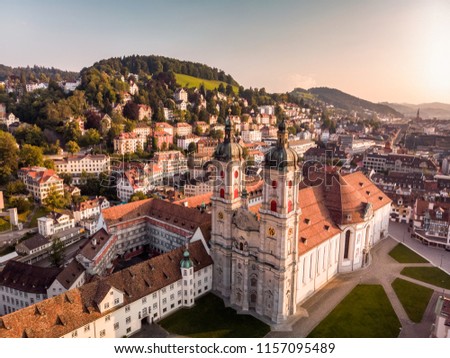 Beautiful Aerial View of St. Gallen Cityscape Skyline, Abbey Cathedral of Saint Gall in Switzerland Royalty-Free Stock Photo #1157095489