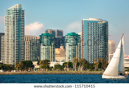 Skyline Cityscape of Downtown City of San Diego, California from Coronado Island
