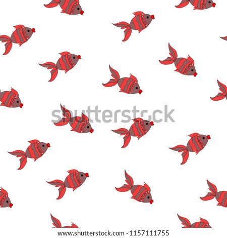 vector seamless sea pattern with animal red fish with pink colors on white background for printing and textiles