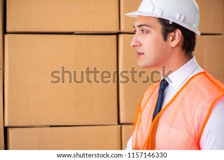 Man contractor working in box delivery relocation service