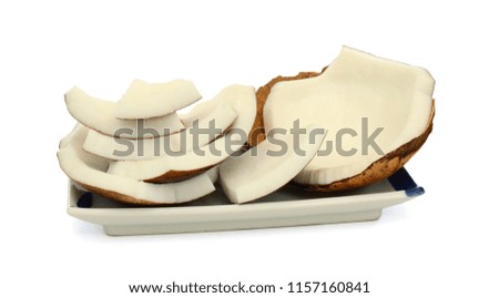 fresh coconut slices isolated on white background