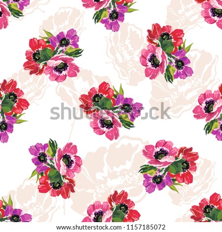 Seamless floral pattern with anemones wind flowers 