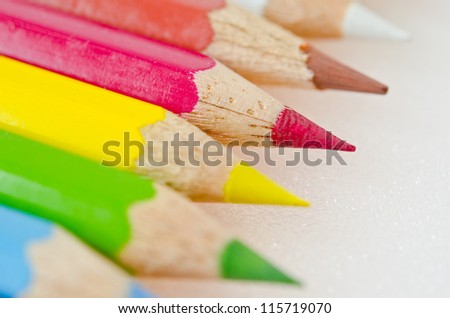 Colour pencils on white screen, Thailand.