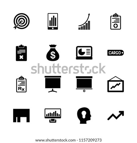 Marketing icon. collection of 16 marketing filled icons such as money sack, graph, medical clipboard, clipboard, chart on display. editable marketing icons for web and mobile.