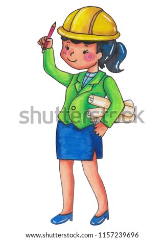 engeriaing manager girl career clip art cartoon character watercolor illustration design elements