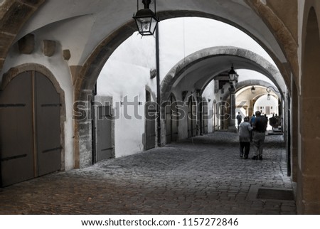 Arched walkway in Rothenburg, Germany.