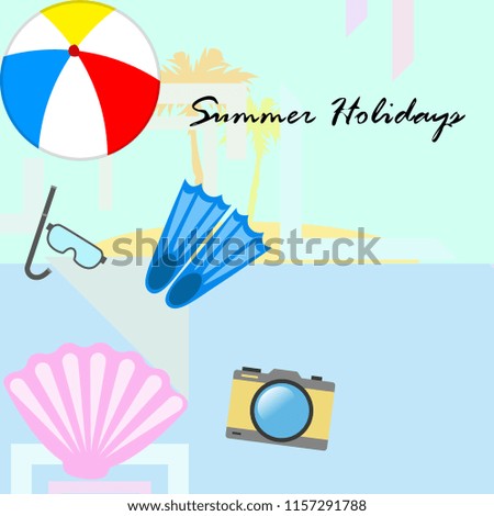 beach holiday, beach ball, camera, flippers, mask diving
