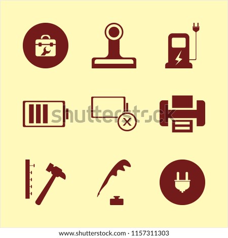 supply vector icons set. with paper clip, battery, empty battery and printer in set