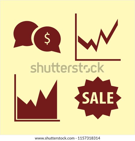 marketing vector icons set. with money speech bubbles, graph and sale in set