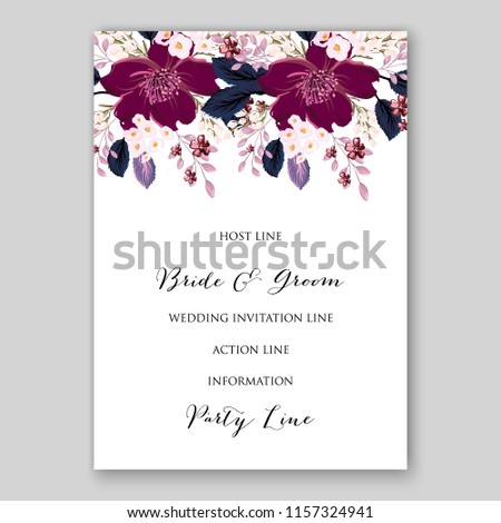 Floral wedding invitation vector template clematis greenery