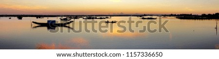 View panoramic of dawn on Quang Loi lagoon in Tam Giang lagoon, Hue City, Vietnam.