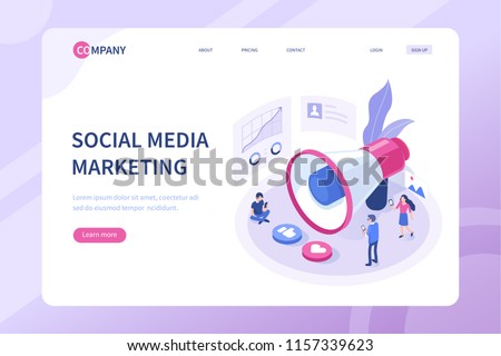 Social media marketing concept with characters. Can use for web banner, infographics, hero images. Flat isometric vector illustration isolated on white background.