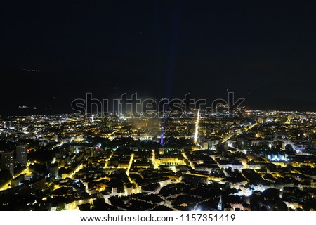 Skyline of the city of Grenoble at night