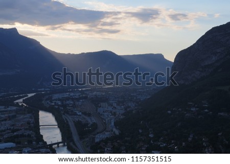 Sundown over the city of Grenoble, France