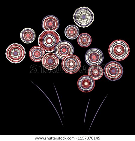 Festive colorful fireworks explosion background cartoon vector illustration. Trendy 2019 New Year fireworks flat celebration graphic design. Stary cracker explosion of circle dots isolated.
