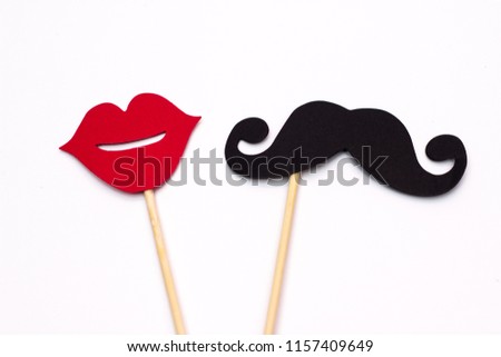 Photo booth props lips and Black Mustache isolated on white background Royalty-Free Stock Photo #1157409649