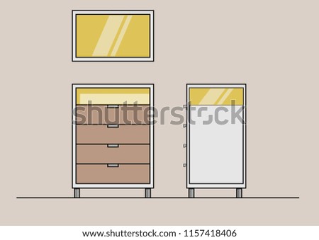 Vector Illustration of Side Board furniture symbols Top,Front,Side view used in architecture presentation