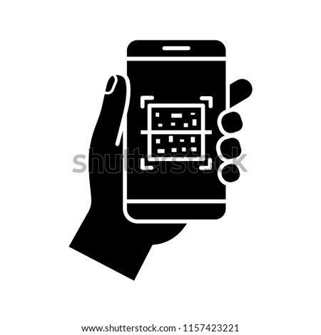 QR code smartphone scanner glyph icon. Silhouette symbol. Quick response code. Matrix barcode scanning mobile phone app. Negative space. Vector isolated illustration