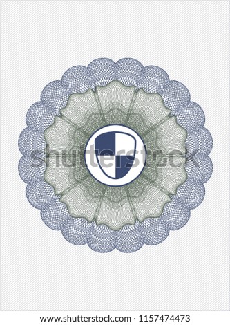 Blue and green linear rosette with shield, safety icon inside