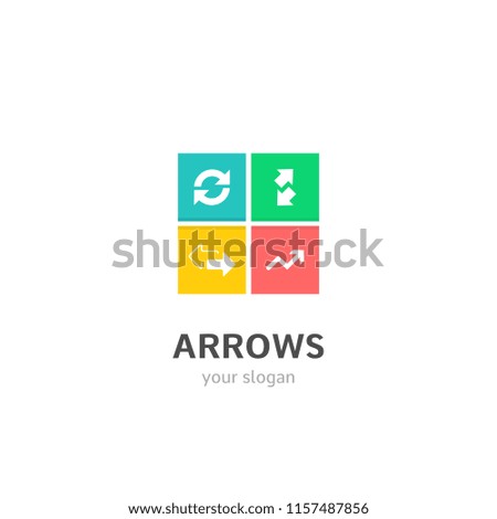 arrows icons flat style logo Design with cursor, reload, transfer, arrow up icons. Trendy, creative, corporative logotype template concept.