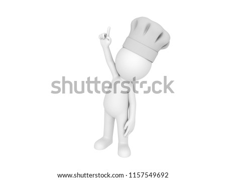 Stick man wearing chef hat showing finger in 3D rendering.