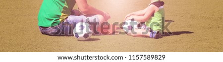 Football soccer training match for children, toned, panorama