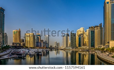 Dubai Marina is an affluent residential neighborhood known for The Beach at JBR, Located in Dubai City on the beachfront, United Arab Emirates, 