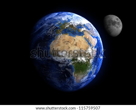 The Earth and the Moon. Extremely detailed image, including elements furnished by NASA.