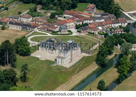 aerial view of the castle of Corey-Sur-Blaise in the department of Marne in france