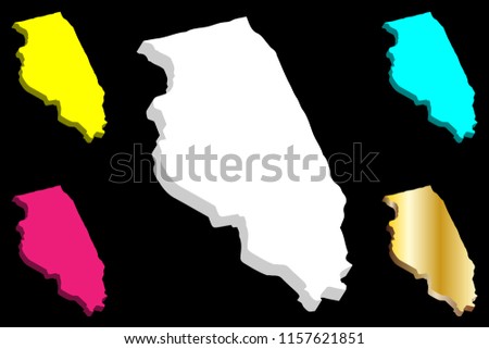 3D map of Illinois (United States of America) - white, yellow, purple, blue and gold - vector illustration