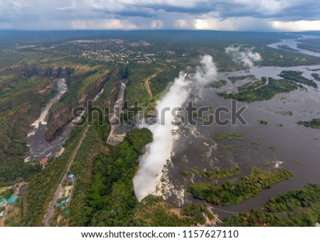 Aerial picture of the famous Victoria Falls between Zambia and Zimbabwe