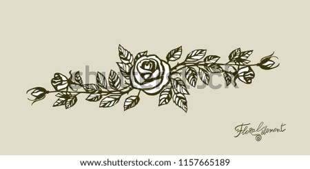 design elements with roses isolated on a beige background. Hand drawn artwork. Love concept for wedding invitations, cards, tickets, congratulations, branding, boutique logo, label. Gift for young
