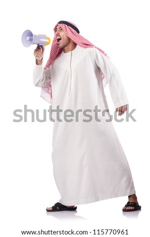 Arab yelling with loudspeaker Royalty-Free Stock Photo #115770961