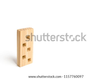 Wooden figure of a multi-storey house on a white background. Three-story house. Buying and selling of real estate, construction. Apartments and apartments. Minimalism. for presentations.