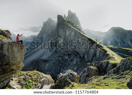 Amazing Dolomites mountains landscape. View of Seceda Man showing mountains, Europe, Italy, South Tyrol, Val Gardena.