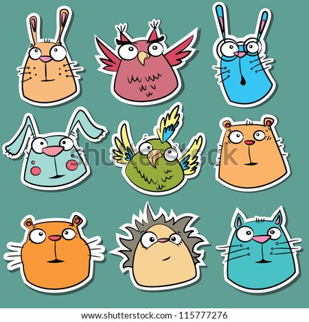 Set of funny animal stickers