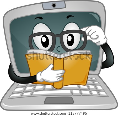 Mascot Illustration Featuring a Laptop Reading a Book