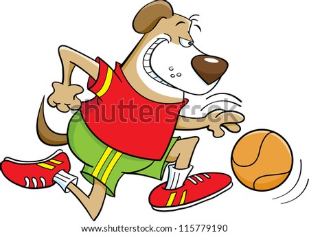 Cartoon illustration of a dog playing basketball.