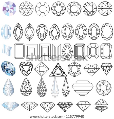 illustration cut precious gem stones set of forms Royalty-Free Stock Photo #115779940