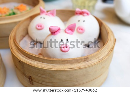 Cute Dim Sum or pork dumpling in cartoon style